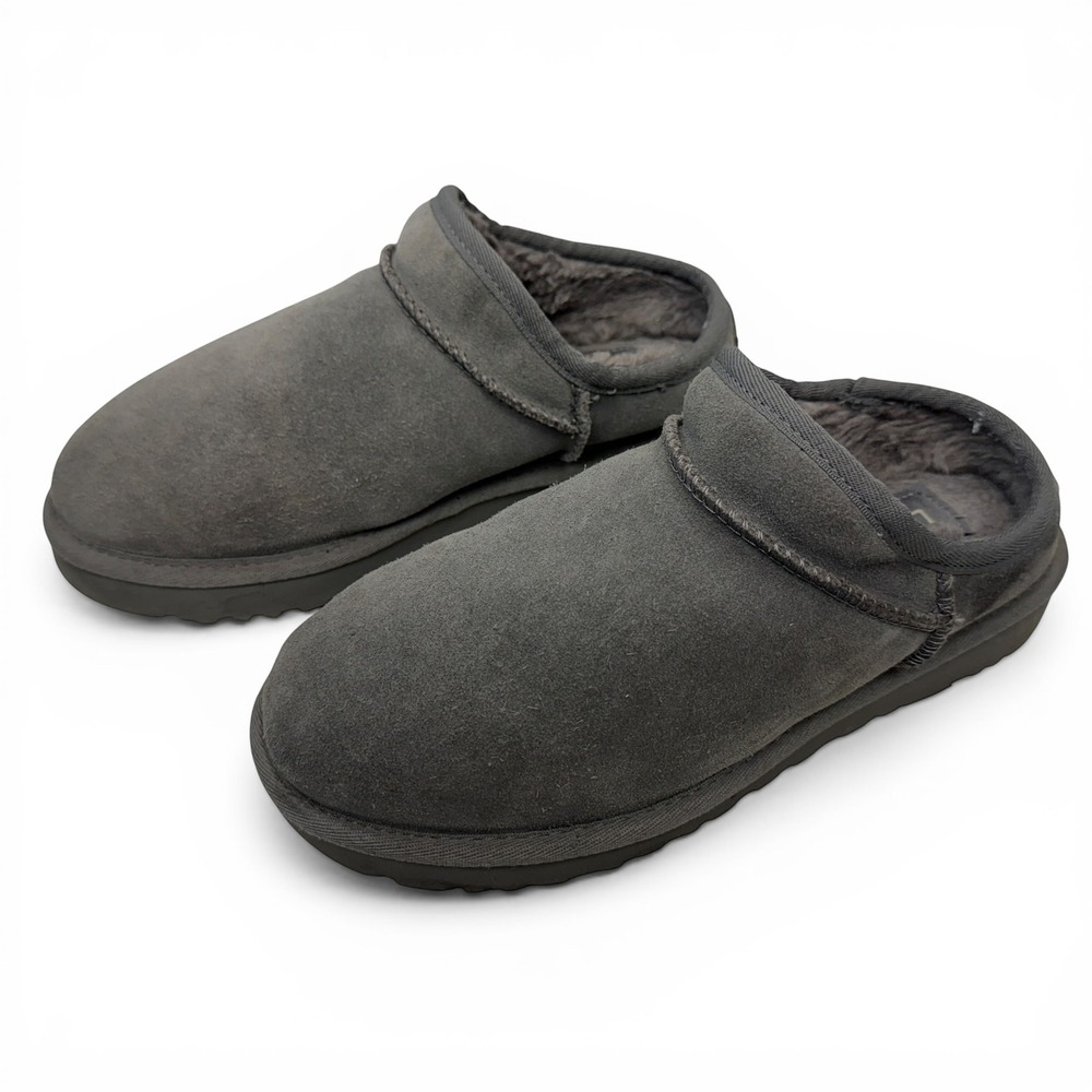 UGG Classic Slipper Women Size 7 Grey Suede‎ Slip On Slide Mule Sherpa Lined